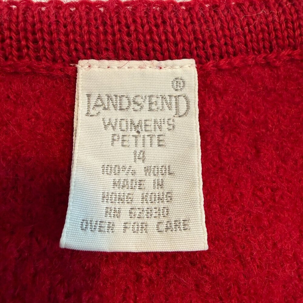 Vintage LANDS END Red 100% Boiled Wool Cardigan Sweater Jacket 14P - Picture 10 of 10